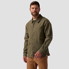 When it's too hot for a puffy and too cold for a tee, we throw on our Stoic Workwear Chore Coat. The buttoned closure and vintage vibe keep our casual 'fit slightly elevated, while the plethora of pockets frees up our hands. Outdoor Button-up Tops With Patch Pockets, Button-up Tops With Patch Pockets For Outdoor, Casual Solid Color Tops For Outdoor, Casual Tops For Outdoor, Casual Outdoor Cotton Tops, Casual Cotton Tops For Outdoor, Outdoor Tops With Patch Pockets For Fall, Outdoor Fall Tops With Patch Pockets, Fall Outdoor Tops With Patch Pockets