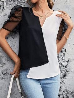 Fashion Tops Blouse, Hem Blouse, Black And White Tops, Straight Dress, Asymmetrical Hem, High End Fashion, Fashion Sewing