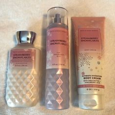 Nwt Strawberry Snowflakes Bundle! 1 Strawberry Snowflakes Mist 8 Fl. Oz. 1 Strawberry Snowflakes Body Cream 8 Fl. Oz. 1 Strawberry Snowflakes Body Lotion 8 Fl. Oz. All Brand New! Never Been Used! Let Me Know If You Have Any Questions! Feel Free To Make Offers! Strawberry Snowflake, Strawberry Snowflakes, Bath N Body Works, Perfume Organization, Perfume Body Spray, Perfume Collection Fragrance, Bath And Body Works Perfume, Shower Skin Care, Body Smells