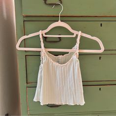 Super Cute Mint Green Tank With Cream Ruffle Neckline And Straps Never Worn Raw Hem @ Bottom One Size But Fits Xs/S Cute Ruffled Tank Top For Spring, Trendy Cotton Tops With Ruffled Straps, Trendy Spring Camisole With Ruffles, Summer Lace Trim Loungewear Top, Summer Lace Trim Top For Loungewear, Cotton Ruffle Camisole For Day Out, Cotton Ruffled Camisole For Day Out, Trendy Ruffled Crop Top Tank Top, Trendy Ruffled Crop Tank Top