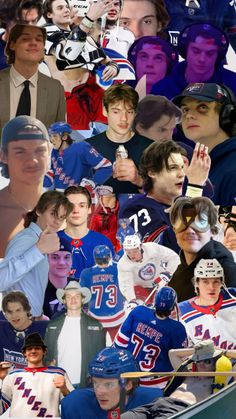 a collage of hockey players and their faces in different pictures, including one with the number 13 on his jersey