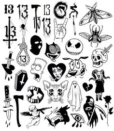 an assortment of halloween tattoos on a white background