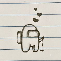 a drawing of a headphone with hearts coming out of the ear on lined paper