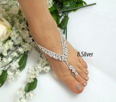 Wedding Barefoot Sandals Bridal Foot Jewelry Gold or Silver Elegant Silver Barefoot Sandals With Rhinestones, Silver Toe Ring Barefoot Sandals With Rhinestones, Silver Toe Ring Sandals For Wedding, Silver Bling Wedding Sandals, Silver Rhinestone Sandals For Wedding, Sandals Bridal, Bridal Foot Jewelry, Jewelry Rose Gold, Sterling Silver Toe Rings