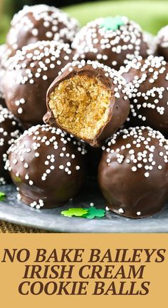 no bake bailey's irish cream cookie balls on a plate with text overlay