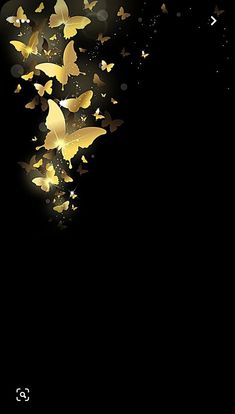 a bunch of butterflies flying in the air with light shining on them and dark background