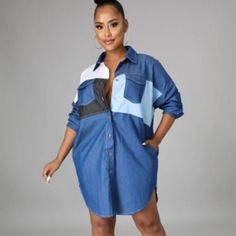 Brand New. Runs Big. Model Is Wearing A Small. Oversized Blue Casual Dress, Casual Oversized Blue Dress, Chic Oversized Blue Dresses, Trendy Blue Patchwork Dress, Nails Glitter, Oversized Dress, Ombre Nails, Colorful Dresses, A Small