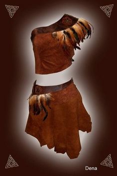 the skirt is made out of leather and has feathers on it, as well as an animal's tail