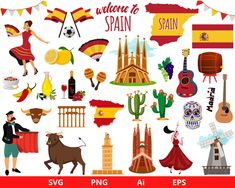 spain clipart set with various symbols and colors