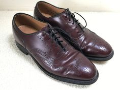 A gorgeous pair of vacchetta leather wingtip brogues in rich oxblood/burgundy by Johnson & Murphy, 1980s. Leather inside and out, and excellent condition with no scuffs. Thick leather soles. They don't make them like this anymore. Mens 7, Womens 9-9.5. Mens Oxfords, Shoes Mens, Men's Shoes, Oxford, Leather