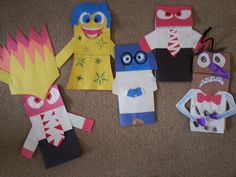 Inside Out Paper Bag Puppets - Create each character and talk about each feeling.  Put core memories in its corresponding feeling. Inside Out Party Ideas, Star Paper Craft, Paper Bag Flowers, Inside Out Emotions, How To Make A Paper Bag, Sensory Learning, Patriotic Diy, March Break