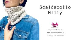 a woman wearing a denim jacket with a scarf around her neck and the words scalacollo milly on it