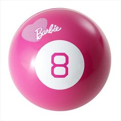 a pink ball with the number 8 on it is in front of a white background