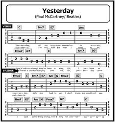 sheet music with the words, yesterday paul mccarness / beatles on it