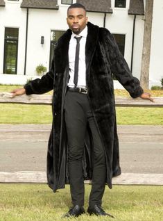 Make a statement in this classy full length mink fur coat for men. The shawl collar coat goes over everything both sporty and elegant - from sport jacket or turtleneck to your most elegant tuxedo! This item is custom-made, please allow approximately 2-6 weeks for delivery. For questions or rush orders, please call (334) 277-7610. Fur Origin: USA/Finland Made in Greece or USA Length: 54 inches May have dye added SKU: 191702 Luxury Formal Fur Coat With Faux Fur Lining, Luxury Long Fur Coat, Luxury Mink Color Long Fur Coat, Formal Long Fur Coat For Winter, Luxury Formal Fur Coat, Luxury Mink Colored Outerwear For Formal Events, Elegant Long Mink Outerwear, Luxury Fur Coat For Formal Occasions In Fall, Luxury Long Fur Coat For Formal Occasions