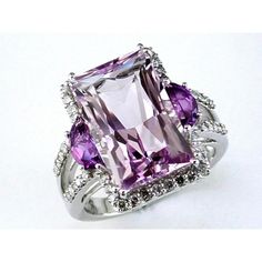 Royal 14K White Gold Amethyst and Diamond Ring - 9.20 Carat Amethyst Purple Ring, Gold Amethyst Ring, Amethyst And Diamond Ring, Purple Jewelry, Amethyst Jewelry, Women Diamond, I Love Jewelry, Creative Jewelry, Summer Jewelry