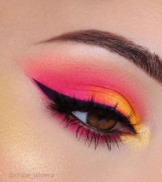 Rosa Make-up, Party Eye Makeup, Yellow Eye Makeup, Neon Eyeshadow, Orange Eyeshadow, Yellow Makeup