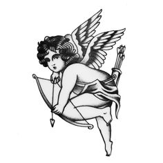 an ink drawing of a cupid with arrows in it's hands and wings