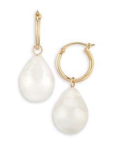 Bloomingdale's Baroque Pearl Drop Hoop Earrings in 14K Gold - 100% Exclusive Drop Hoop Earrings, Freshwater Pearl Drop Earrings, Modern Jewellery, Gemstone Drop Earrings, Woman Jewelry, Baroque Pearl Earrings, Exclusive Jewelry, Jewelry Unique, Classic Jewelry