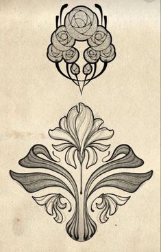 an old fashioned tattoo design with flowers and swirls