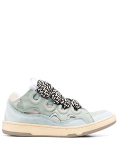 light blue calf leather/suede contrasting laces round toe branded insole padded ankle oversize tongue pull-tab at the tongue rubber outsole Lanvin Sneakers, Lanvin Men, Jeanne Lanvin, Sneakers Blue, Chunky Sneakers, Helmut Lang, Lanvin, Leather Sneakers, Emporio Armani