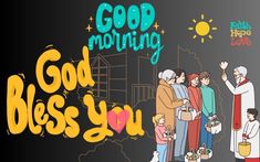 a group of people standing next to each other with the words good morning on it