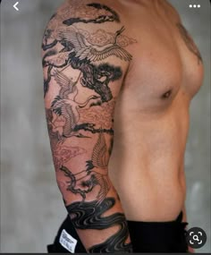 Asian Crane Tattoo, Tattoos Arm Mann, Japanese Tattoos For Men, Crane Tattoo, Japan Tattoo Design, Tattoo Inspiration Men, Chinese Tattoo