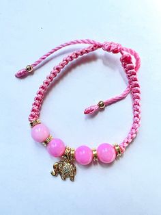 Gold Plated, pink chalcedony beads Bf Love, Pink Chalcedony, Elephant Bracelet, Charm Bracelets, Fantasia, Really Cool Stuff, Macrame, Jewelry Bracelets, Best Gifts