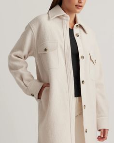 100% Merino Wool Long Shirt Jacket Capsule Wardrobe Minimal, Wool Shirt Jacket, Chic Capsule Wardrobe, Airplane Outfits, Capsule Wardrobe Women, Autumn Winter 2023, Leather Jacket With Hood, Cocoon Coat, Stitch Shirt