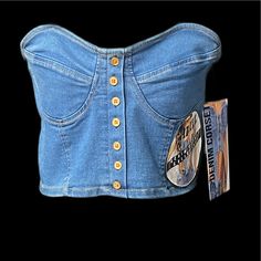 Thrill Jeans Denim Corset Size L Nwt No Damage See Photos Retro Fitted Denim Tops, Fitted Blue Denim Top, Retro Medium Wash Denim Tops, Retro Denim Blue Top Made Of Denim, Retro Denim Blue Denim Top, Retro Denim Blue Top, Vintage Style Blue Denim Top, Fitted Light Blue Denim Top, Retro Denim Tops For Summer