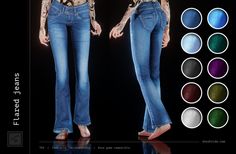 the woman is wearing high waist jeans and has tattoos on her arm as she stands in front of a black background