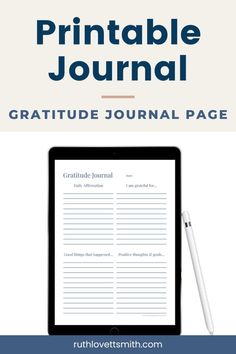 the printable journal is shown on top of a tablet with a pen next to it