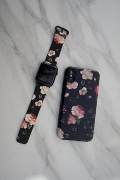 an iphone case with flowers on it next to a watch strap and phone case that says instagram