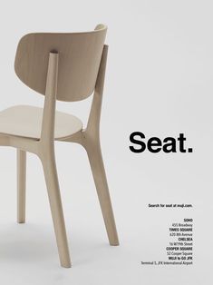 an advertisement for the seat is shown with a chair in front of it and text that reads, seat