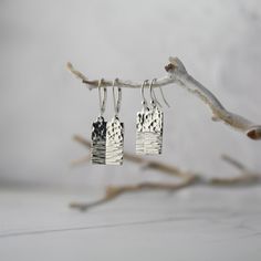 Minimalist Hammered Rectangular Earrings, Sterling Silver Rectangular Everyday Earrings, Everyday Sterling Silver Rectangular Earrings, Everyday Rectangular Nickel Free Earrings, Everyday Rectangular Nickel-free Earrings, Everyday Nickel-free Rectangular Earrings, Handmade Metal Jewelry, Modern Silver Earrings, Rectangular Earrings