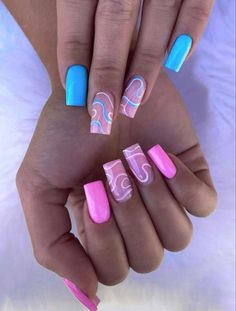 Colorful Nails, Summery Nails, Nagel Inspo, Pink Nail, Girls Nails, Easy Nail Art, Short Acrylic Nails, Nail Arts, Nail Polishes