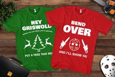 Set of 2 UNISEX T-SHIRTS Remember the 1980s Christmas movies about a particular vacation that Griswold family had? Relive the classics at any party! * All of our items are handmade and made to order! * All of our products are high quality, name brand apparel like Gildan, Anvil, M&O and Bella & Canvas. The brand and style of garment is always specific to the listing/design. If you would like a certain design printed on something different than what's shown in the listing, or would like to know th Ugly Tshirts, 1980s Christmas, Christmas Vacation Movie, Brand Apparel, Vacation Movie, Griswold Family, Couples Christmas, Matching Christmas Shirts, Christmas T Shirts