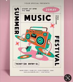 an event poster for the summer music festival with a boombox and speakers on it