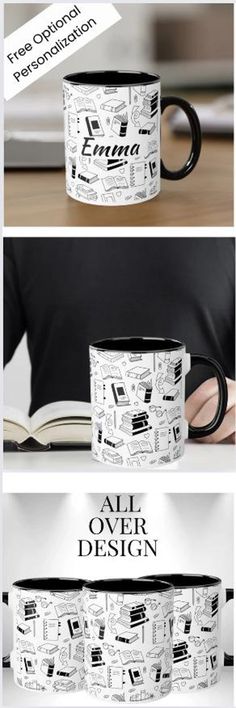 two mugs with the words all over design printed on them