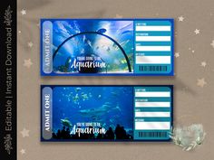 two tickets for an aquarium show with fish and stars