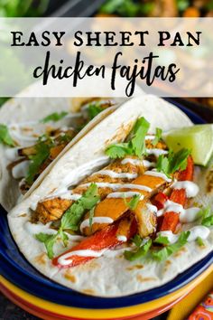 easy sheet pan chicken fajitas on a plate