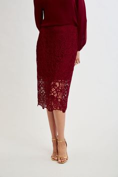 Elegant Relaxed Skirt For Brunch, Elegant Lined Skirt For Brunch, Elegant Maxi Skirt For Brunch, Elegant Midi Skirt For Brunch, Elegant Pencil Skirt For Brunch, Chic Lace Skirt For Brunch, Elegant Midi Length Bottoms With Lace Trim, Chic Formal Lace Skirt, Elegant Pencil Skirt For Date Night