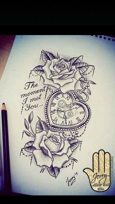 a drawing of a rose with a clock on it and the words i love you