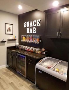 the snack bar is stocked with snacks and drinks