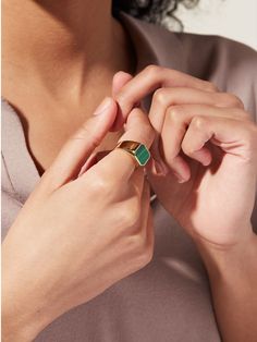 Square Signet Ring - Michelle Signet | Ana Luisa Jewelry Solid Gold Earrings, Precious Gems, Letter Necklace, Favorite Rings, Huggies Earrings, Signet Ring, Sterling Earrings, Gold Material, Statement Ring