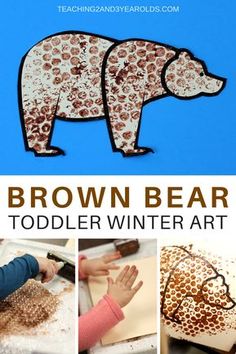 the brown bear toddler winter art project is shown in four different pictures, including hands and