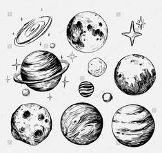 hand drawn solar system with planets and stars