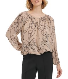 From Calvin Klein&#x2C; this blouse features:  printed fabrication crew neckline long sleeves pullover construction center back keyhole with button closure approx. 21" length lined polyester machine wash/tumble dry Imported. Spring Calvin Klein Crew Neck Top, Calvin Klein Spring Crew Neck Top, Elegant Calvin Klein Tops For Fall, Spring Calvin Klein Tops For Workwear, Calvin Klein Tops For Spring Workwear, Fall Calvin Klein Workwear Blouse, Calvin Klein Tops For Fall Workwear, Calvin Klein Fall Workwear Blouse, Calvin Klein Long Sleeve Blouse For Fall