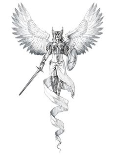 Paladin Tattoo, Artemis Tattoo Design, Valkyrie Angel, Bear Claw Tattoo, Artemis Tattoo, Celtic Tattoos For Men, Norse Mythology Tattoo