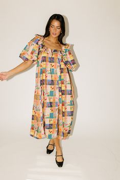 good luck puff sleeve dress // patchwork *zoco exclsuive* – shop zoco Spring Patchwork Dresses With Puff Sleeves, Multicolor Floral Patchwork Short Sleeve Dress, Spring Floral Patchwork Long Sleeve Dress, Free People Patchwork Dress, Cottagecore Floral Patchwork Dress, Puff Sleeve Maxi Dress, Casual Maxi Dress, Floral Embroidery Patterns, Puff Sleeve Dress